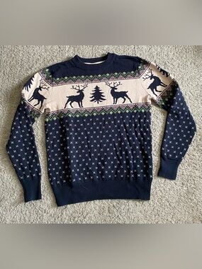 Men's Navy Crewneck Reindeer Knit Sweater